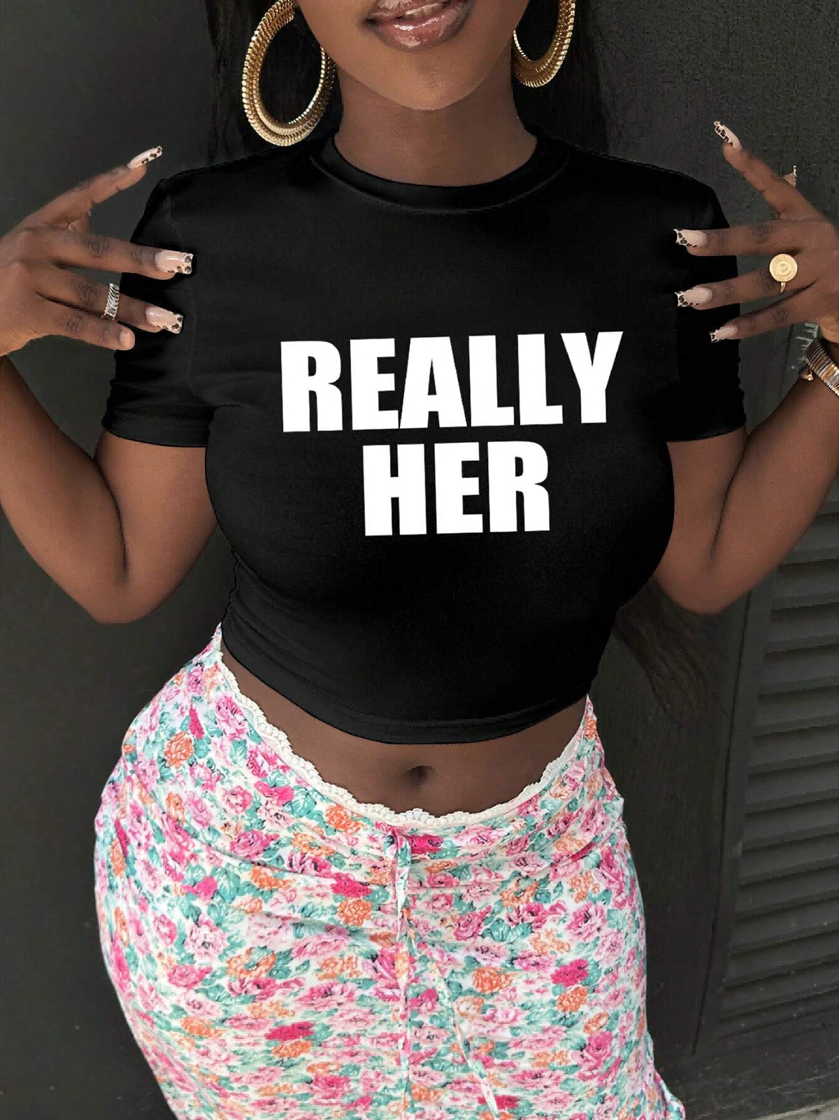 REALLY HER Graphic Baby Tee Crop Top