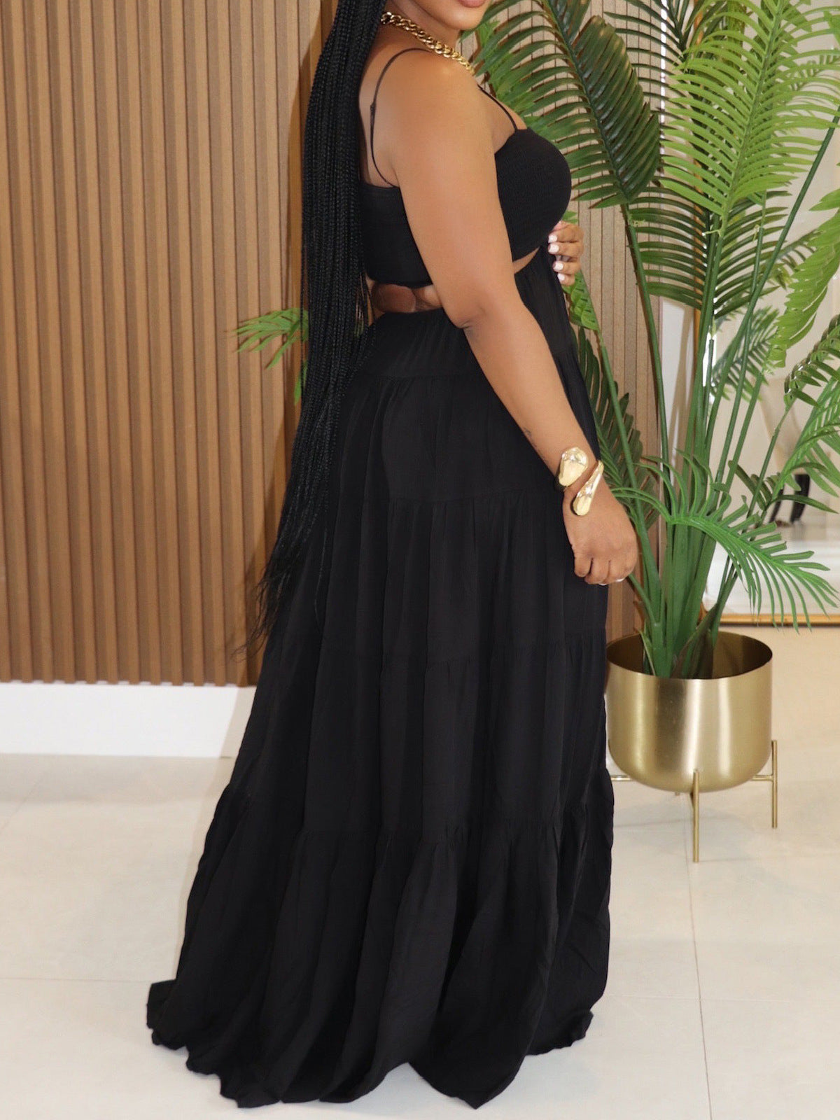 Cutout Smocked Cami Tiered Maxi Dress