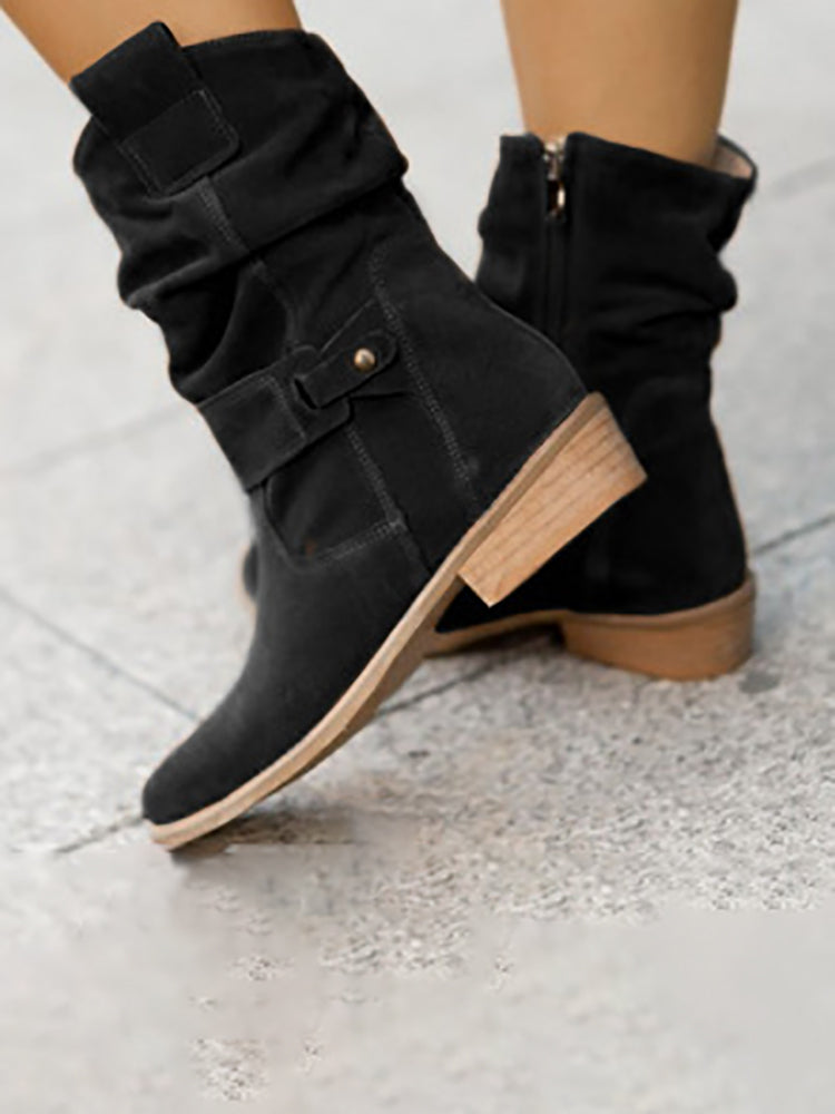 Suede Low Heel Ankle Boots