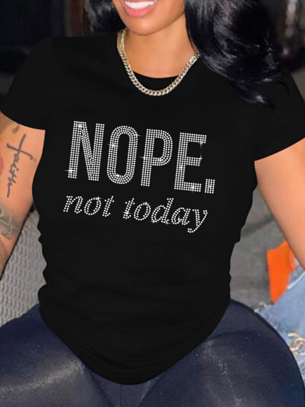Rhinestone Letter Graphic Crew Neck Tee