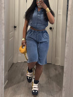 Sleeveless Hoodie Elastic Waist Shorts Set