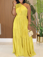 Linen Boho One Shoulder Maxi Dress