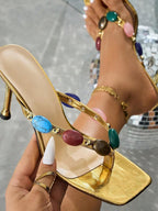 Gemstone Thong Strappy Stiletto Heels
