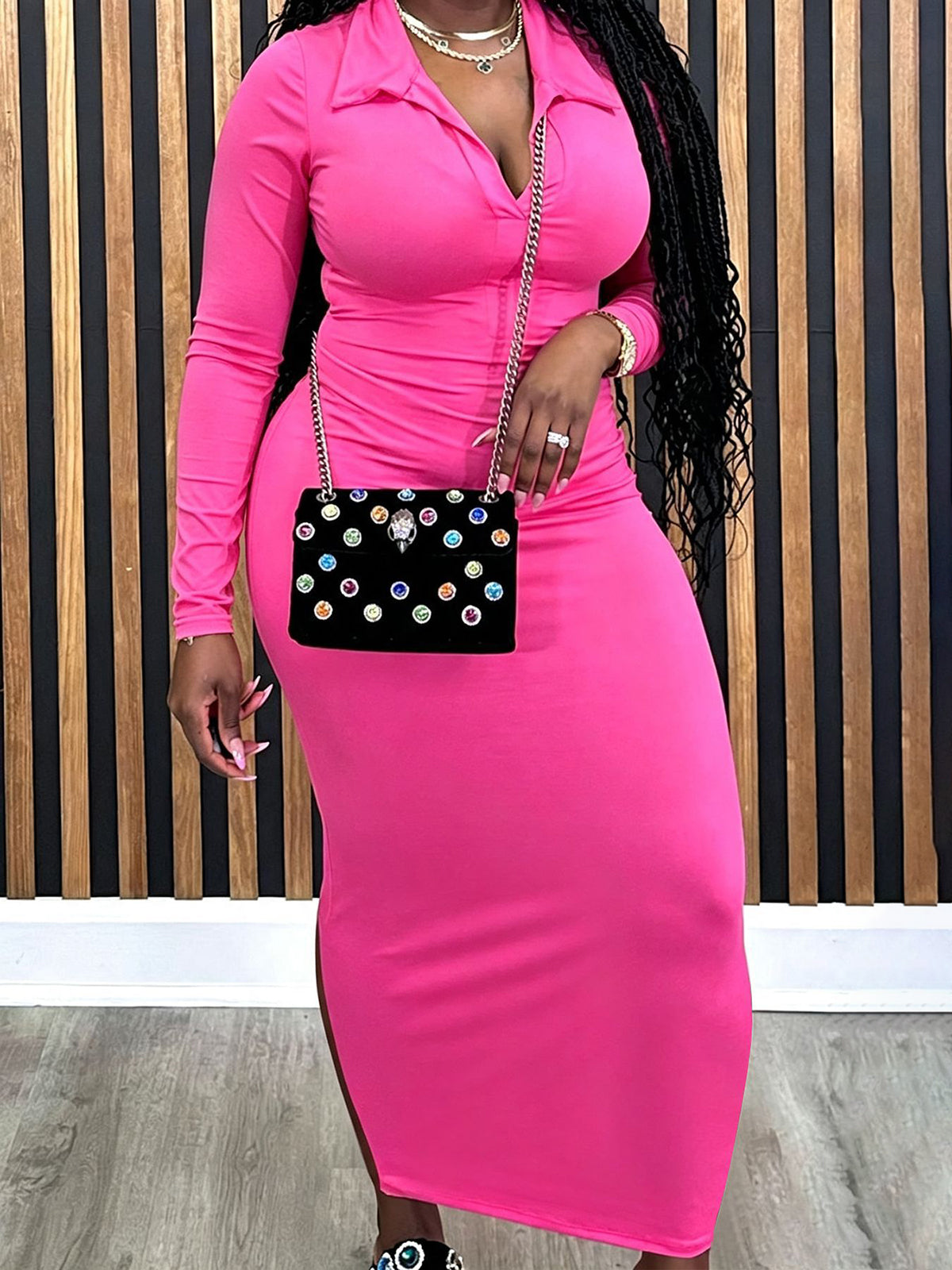 Long Sleeve Solid Color Maxi Dress