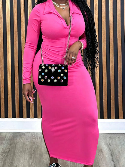 Long Sleeve Solid Color Maxi Dress
