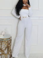 Long Sleeve Choker Waist Chain Jumpsuit