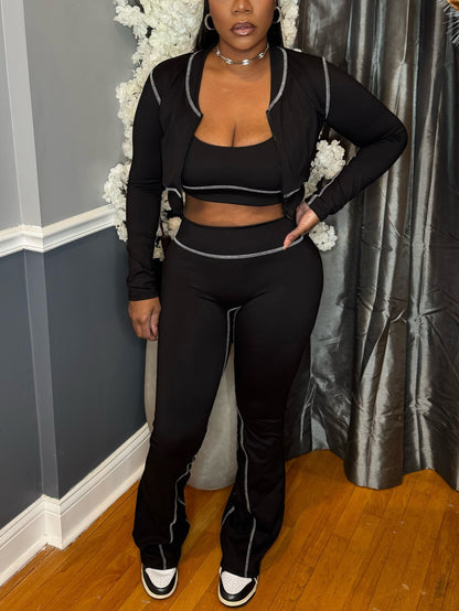 Three Piece Cardigan Tank Pants Set