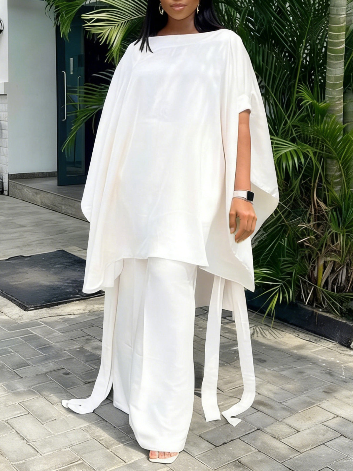 Plus Size Draped Top Pants Set