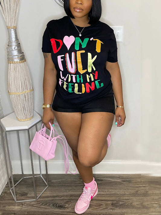 Graphic Letter Print Short Sleeve Tee