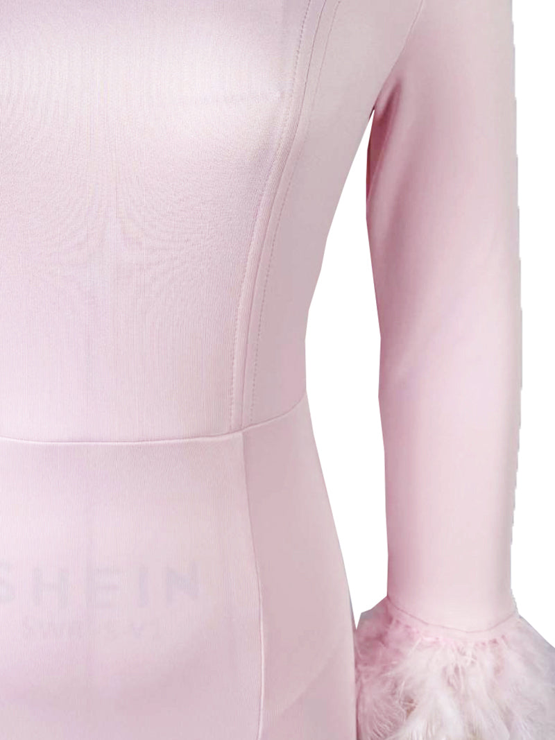 Square Neck Feather Midi Dress