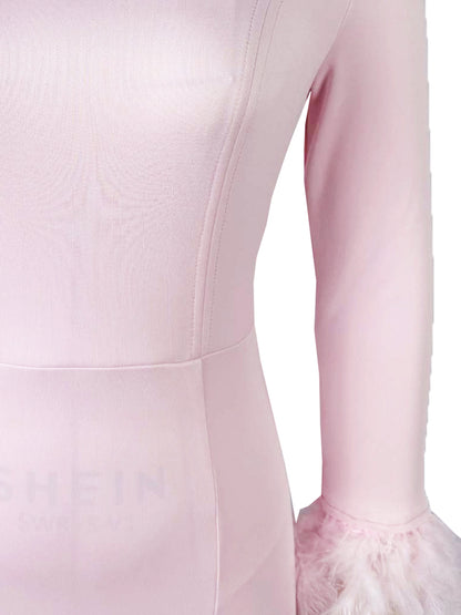 Square Neck Feather Midi Dress