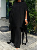Plus Size Draped Top Pants Set