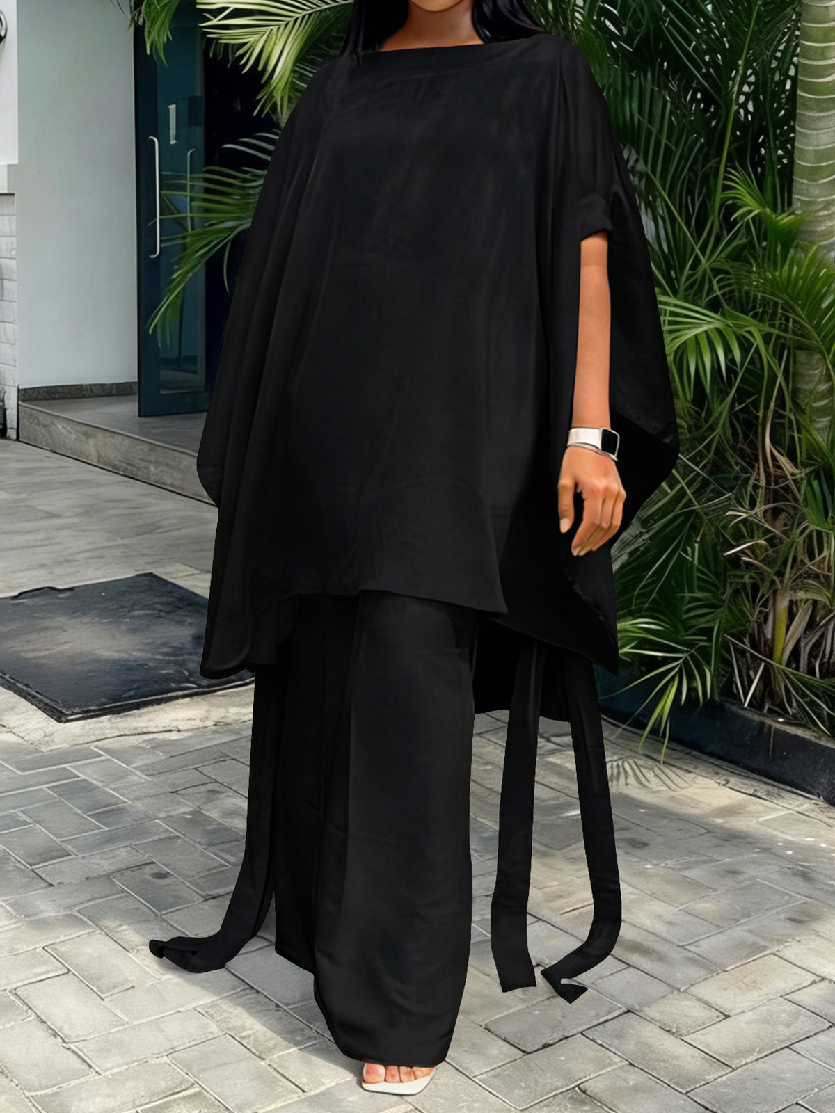 Plus Size Draped Top Pants Set
