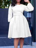 Long Sleeve Round Neck Ruched Midi Dress
