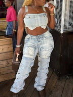 Multi-Pocket Straight Leg Jeans