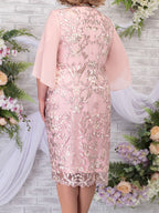 Plus Size Chiffon Floral Embroidered Midi Dress