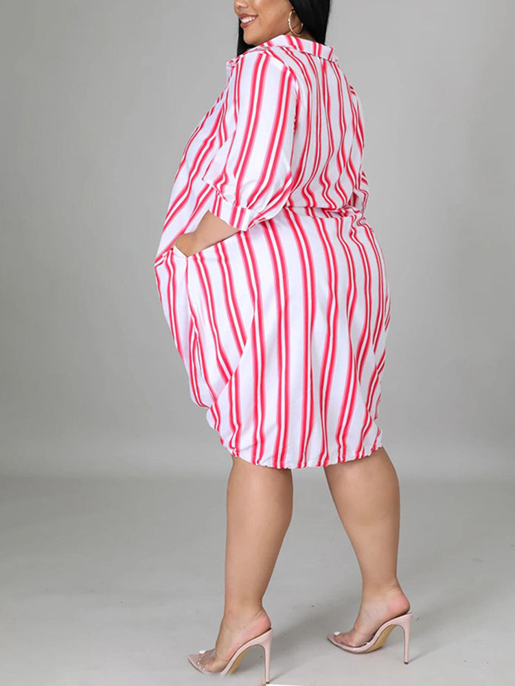 Collar Stripe Plus Size Shirt Dress