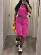 Sleeveless Hoodie Elastic Waist Shorts Set