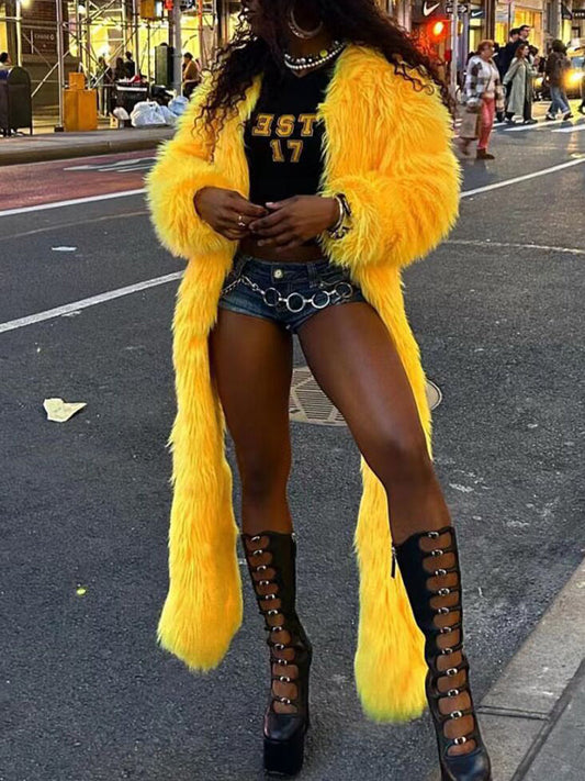 Solid Color Thick Fur Coat