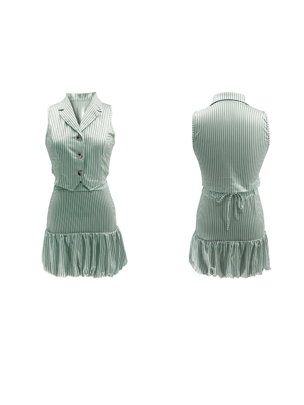 Striped Vest Bubble Skirt Set