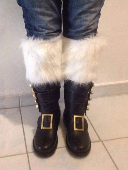 Fur Trim Buckles Bell Decor Santa Boots