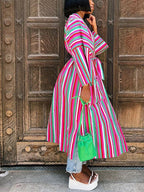Stripe Belted Pocket Cardigan