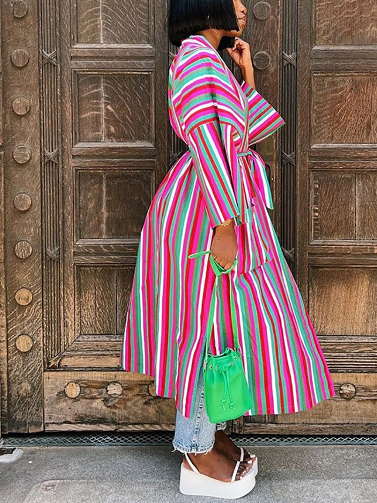Stripe Belted Pocket Cardigan