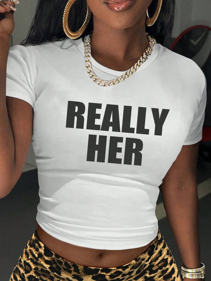 REALLY HER Graphic Baby Tee Crop Top