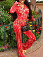 Polka Dot Hoodie Wide Leg Pants Set