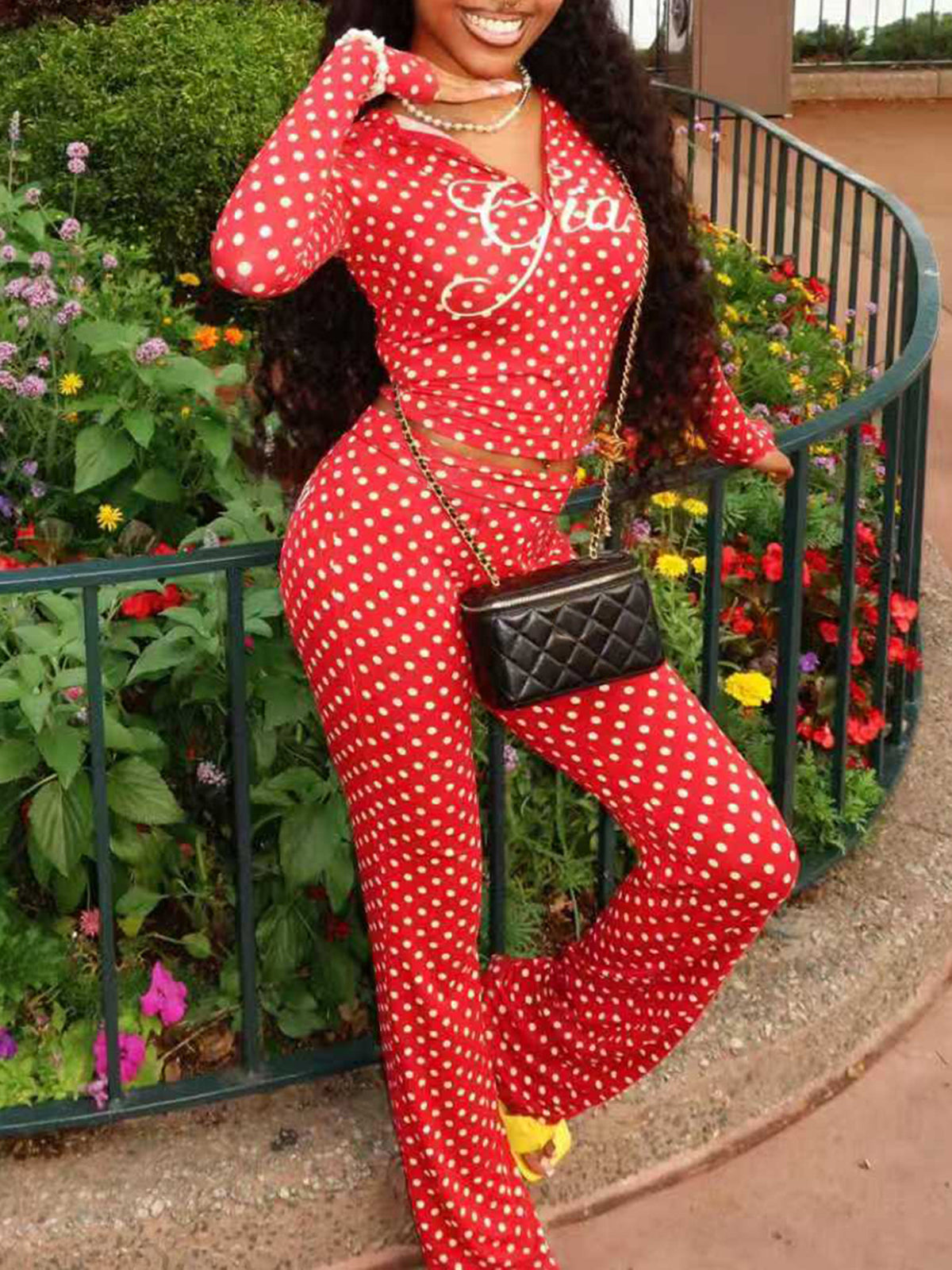 Polka Dot Hoodie Wide Leg Pants Set