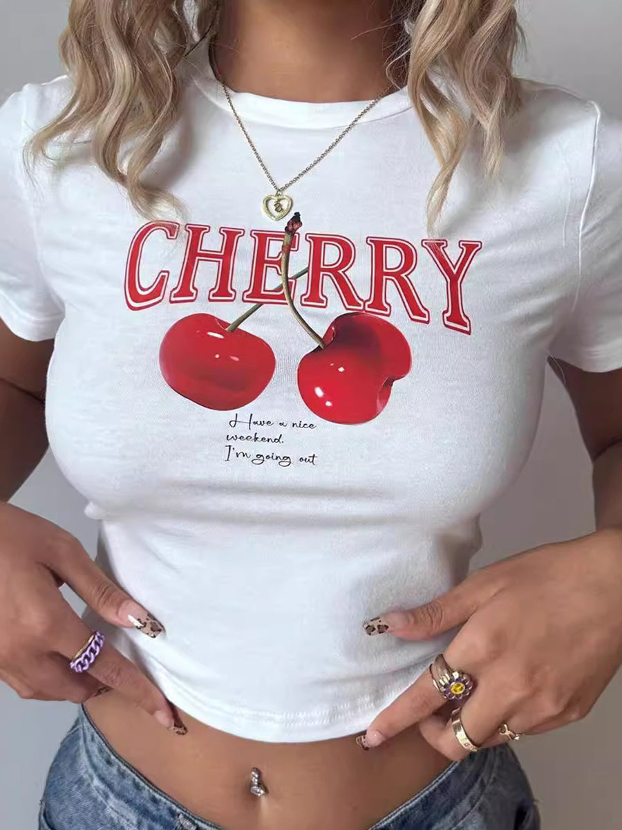 Cherry Print Y2K Crop Baby Tee