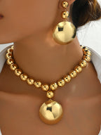 Metal Beaded Necklace Earrings Jewelry Set