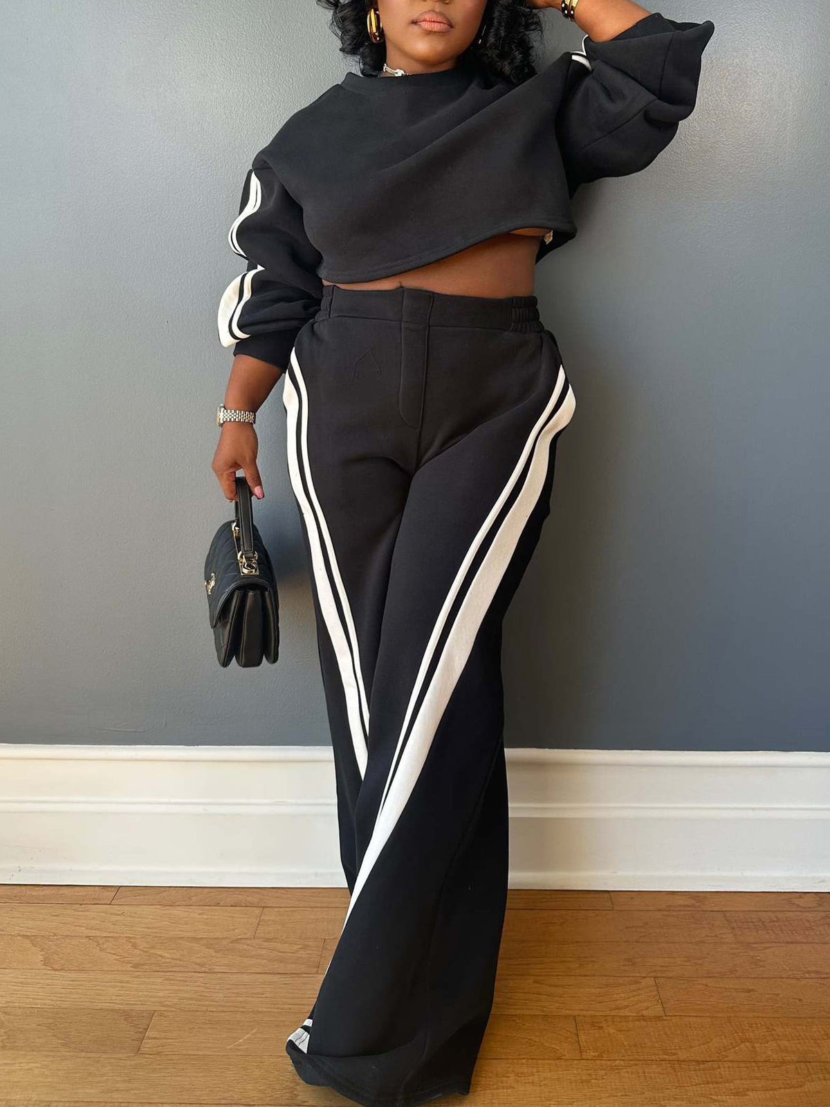 Two Pieces Striped Hoodie Pants Set