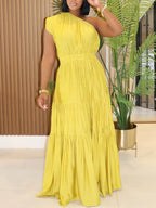 Linen Boho One Shoulder Maxi Dress