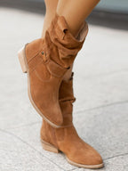 Suede Low Heel Ankle Boots