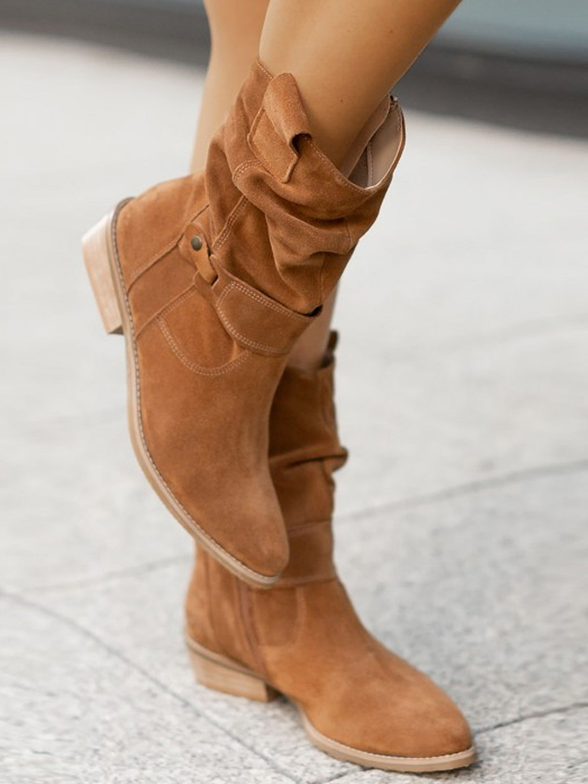 Suede Low Heel Ankle Boots