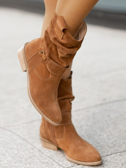 Suede Low Heel Ankle Boots