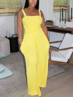 Strap Smocked Wide Leg Jumpsuit