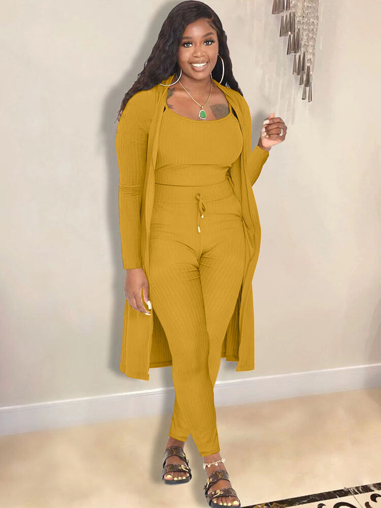 Cárdigan con frente abierto y pantalones largos Trajes de tres piezas