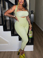 Polka Dot Headscarf Bandeau Jumpsuit Set