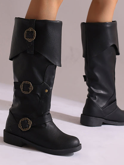 Vintage Buckle Belted Boots