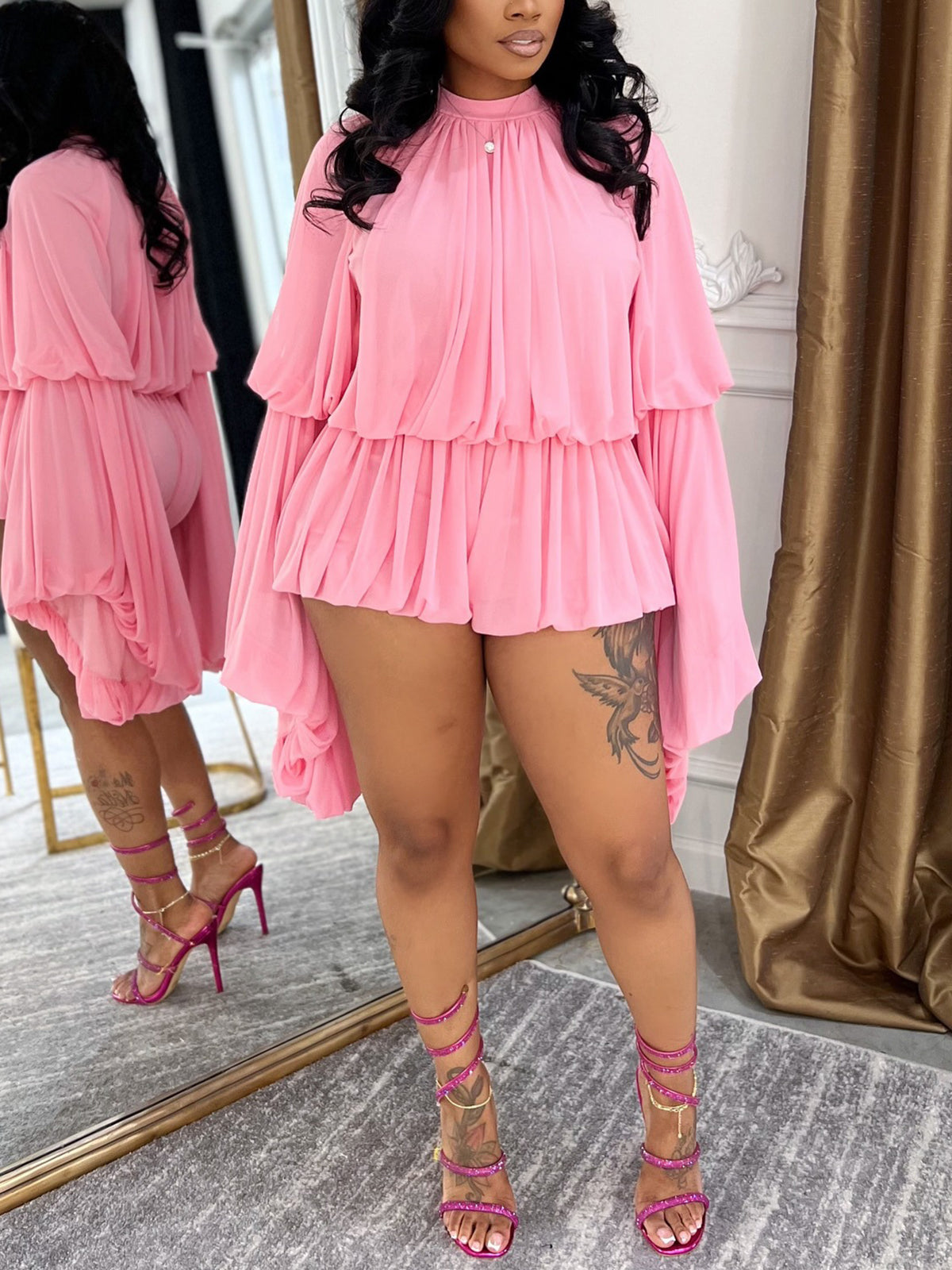 Ruffle Lantern Sleeve Top Shorts Set