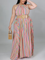 Stripe Halter Plus Size Maxi Dress