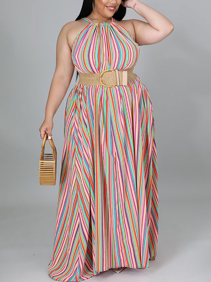 Stripe Halter Plus Size Maxi Dress
