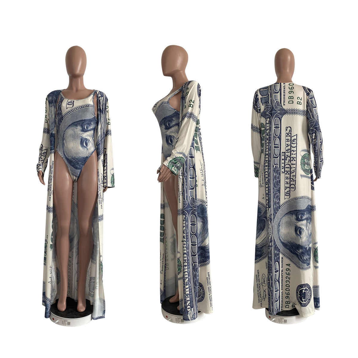 Mono de 2 piezas con estampado de dinero + cubierta de bikini