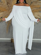 Plus Size Off Shoulder Cape Sleeve Maxi Dress
