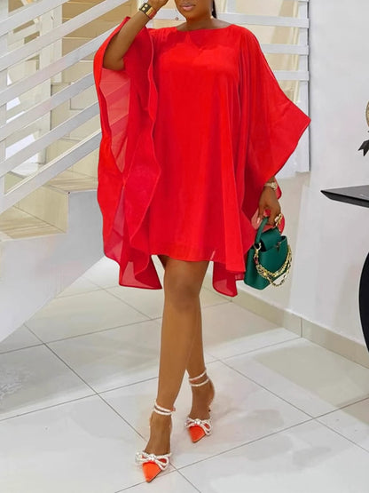 Solid Chiffon Cape Overlay Dress