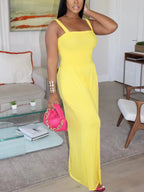 Strap Smocked Wide Leg Jumpsuit
