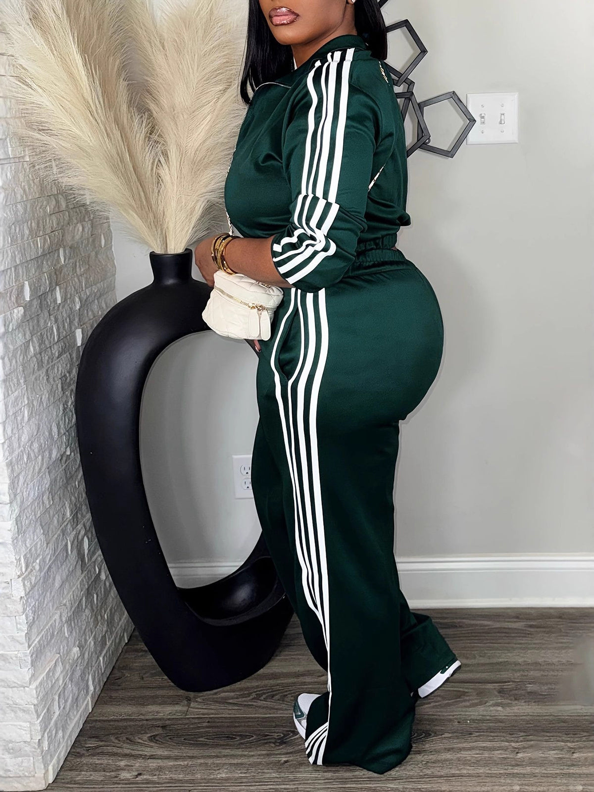 Striped Jacket Wide Leg Pants Set