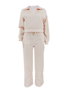 Solid Color Sweatshirt Pants Set